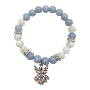 Angelite & Rainbow Moonstone Beads Bracelet with Angel Charm