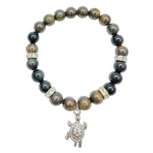 Axinite and Rainbow Obsidian with Turtle Charm Elastic Bracelet