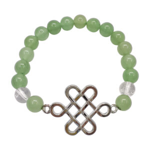 Green Aventurine and Crystal Quartz with Celtic Knot Elastic Bracelet