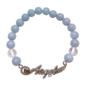Angelite and Crystal Quartz with Angel Charm Elastic Bracelet