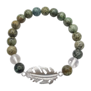 Turquoise and Crystal Quartz with Feather Charm Elastic Bracelet