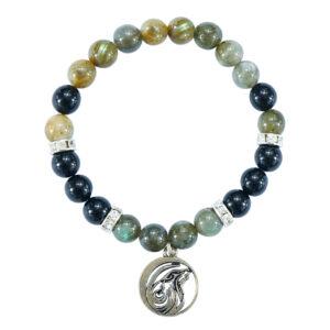 Labradorite & Black Tourmaline Bracelet With Wolf Charm