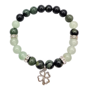 Kambaba Jasper and Green Aventurine with Lucky Clover Charm Bracelet