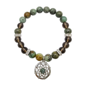 Smoky Quartz and African Turquoise with Dreamcatcher Charm Elastic Bracelet