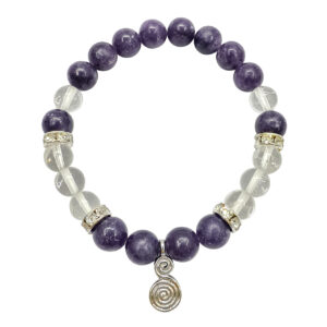 Lepidolite and Crystal Quartz with Double Spiral Charm Elastic Bracelet