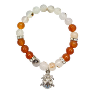 Dendritic Agate and Carnelian with Ladybug Charm Elastic Bracelet