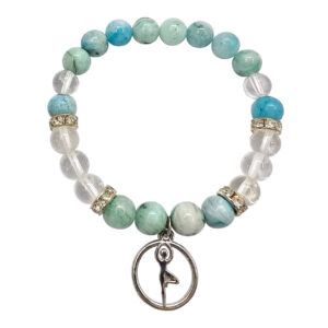 Hemimorphite and Crystal Quartz with Yoga Charm Elastic Bracelet