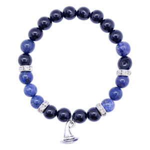 Black Tourmaline & Dumortierite Bracelet with Witch's Hat Charm.