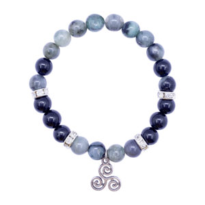 Emerald and Black Tourmaline Bracelet with a Triple Spiral Charm.