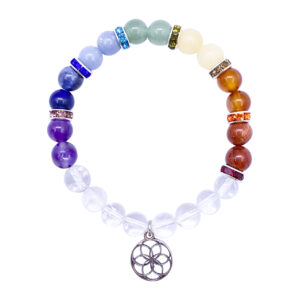 Crystal Quartz & Chakra Bracelet with Seed of life Charm
