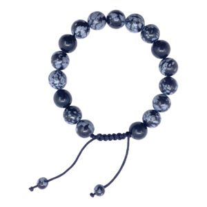 Snowflakes Obsidian Beads Adjustable Bracelet (10 mm)