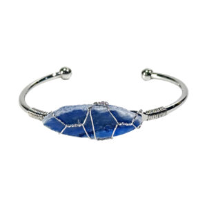 Kyanite Point Adjustable Brass Silver Plated Wire Wrap Bracelet