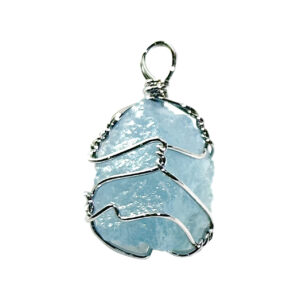 Aquamarine Wire Wrap Brass Silver Plated Pendant