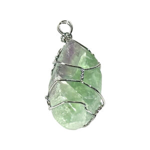 Fluorite Wire Wrap Brass Silver Plated Pendant