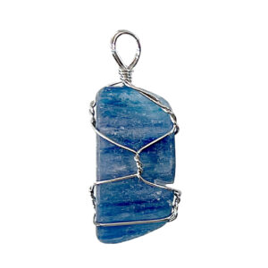 Kyanite Brass Silver Plated Wire Wrapped Pendant