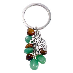 Tiger Eye & Green Aventurine Keychain with Tree of Life