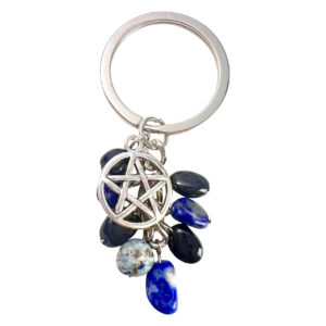 Black Tourmaline & Sodalite Keychain with Pentacle Charm