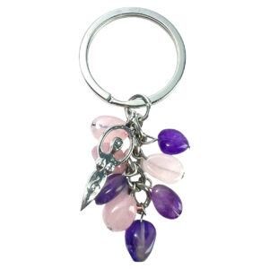 Rose Quartz & Amethyst Keychain with Goddess Charm
