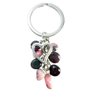 Rhodonite & Garnet Nuggets Keychain with Heart Charm