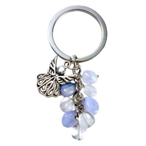 Blue Lace Agate & Crystal Quartz Nuggets Keychain with Angel Charm