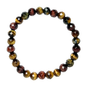 Tricolor Tiger Eye AA 8 mm Faceted Stone Beads Bracelet