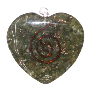 Epidote in Orgone Heart Pendant with Spiral