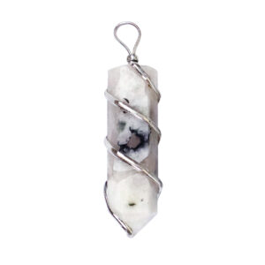 Rainbow Moonstone Point Pendant with Twisted Wire 1.5"