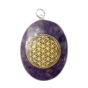 Lepidolite Worry Stone Pendant Flower of Life Design