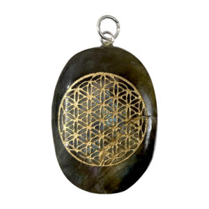 Labradorite Worry Stone Pendant with Flower of Life