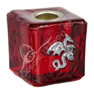 Red Glass Mini Candle Holder with Dragon Charm
