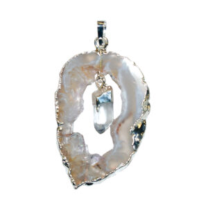Agate Slice with Citrine Hanging Point Pendant 1.75-2.5"