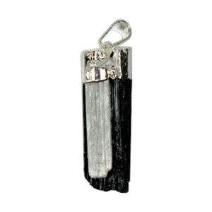 Rough Black Tourmaline with Selenite Accent Pendant 1.5-2"
