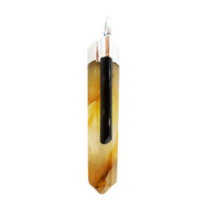 Golden Healer Quartz Polished Point Pendant with Black Tourmaline Accent