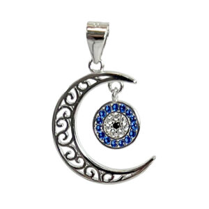 Evil Eye Moon Sterling Silver Pendant