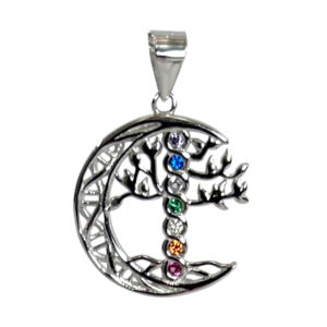 Moon with Chakra Tree Sterling Silver Pendant