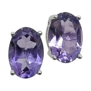 Faceted Amethyst Sterling Silver Oval Stud Earrings