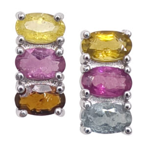 Tree Faceted Rainbow Tourmaline Sterling Silver Stud Earrings