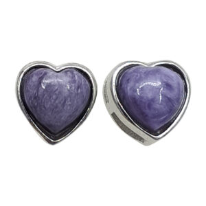 Charoite Heart Sterling Silver Stud Earrings