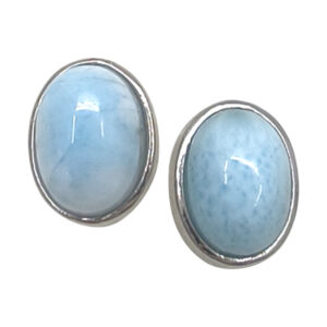 Larimar Sterling Silver Oval Stud Earrings