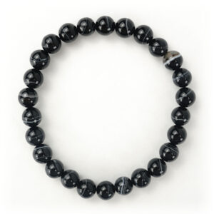 Black Onyx with Stripes Beads Bracelet ( 8 mm Large)