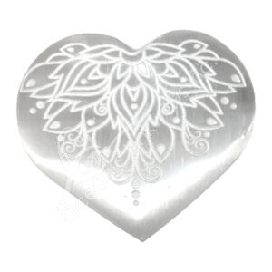 Engraved Lotus Polished Selenite Heart