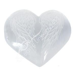 Engraved Angel Wings Selenite Heart