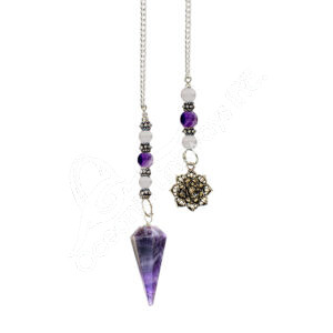 Chevron Amethyst Hexagone Pendulum with Beaded Chain & Lotus Charm