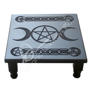 Black Wood Engraved Pentacle & Triple Moon Altar Table