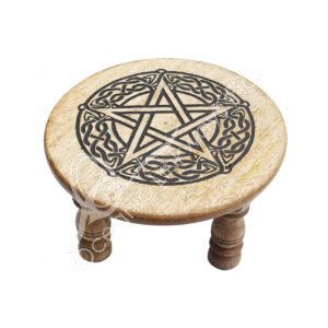 Mango Wood Engraved Pentacle Altar Table