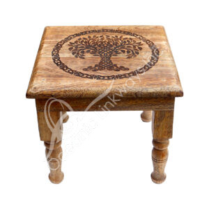 Mango Wood Altar Table with Tree of Life Engraved 9" X 9" X 8"H