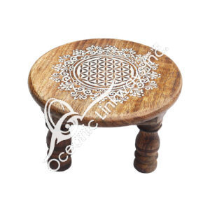Mango Wood Engraves Flower of Life Altar Table