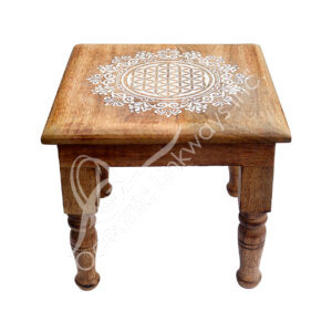 Mango Wood Engraved Flower of Life Atlar Table