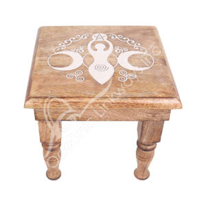 Engraved Moon Goddess Square Mango Wood Altar Table