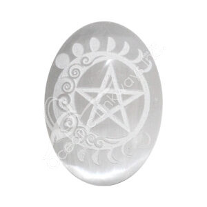 Engraved Pentacle and Moon Phases Selenite Palm Stone